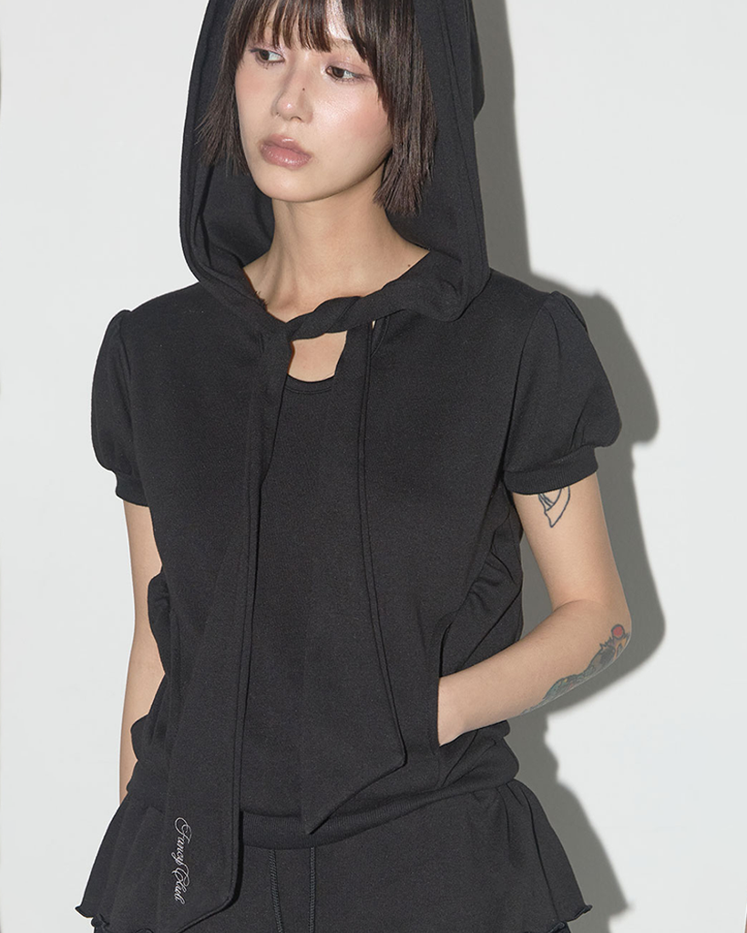 みゅ Puff Round Scarf Hoodie BLACK Influencer pick] Puff Round Scarf Hoodie (Black) F25QB081