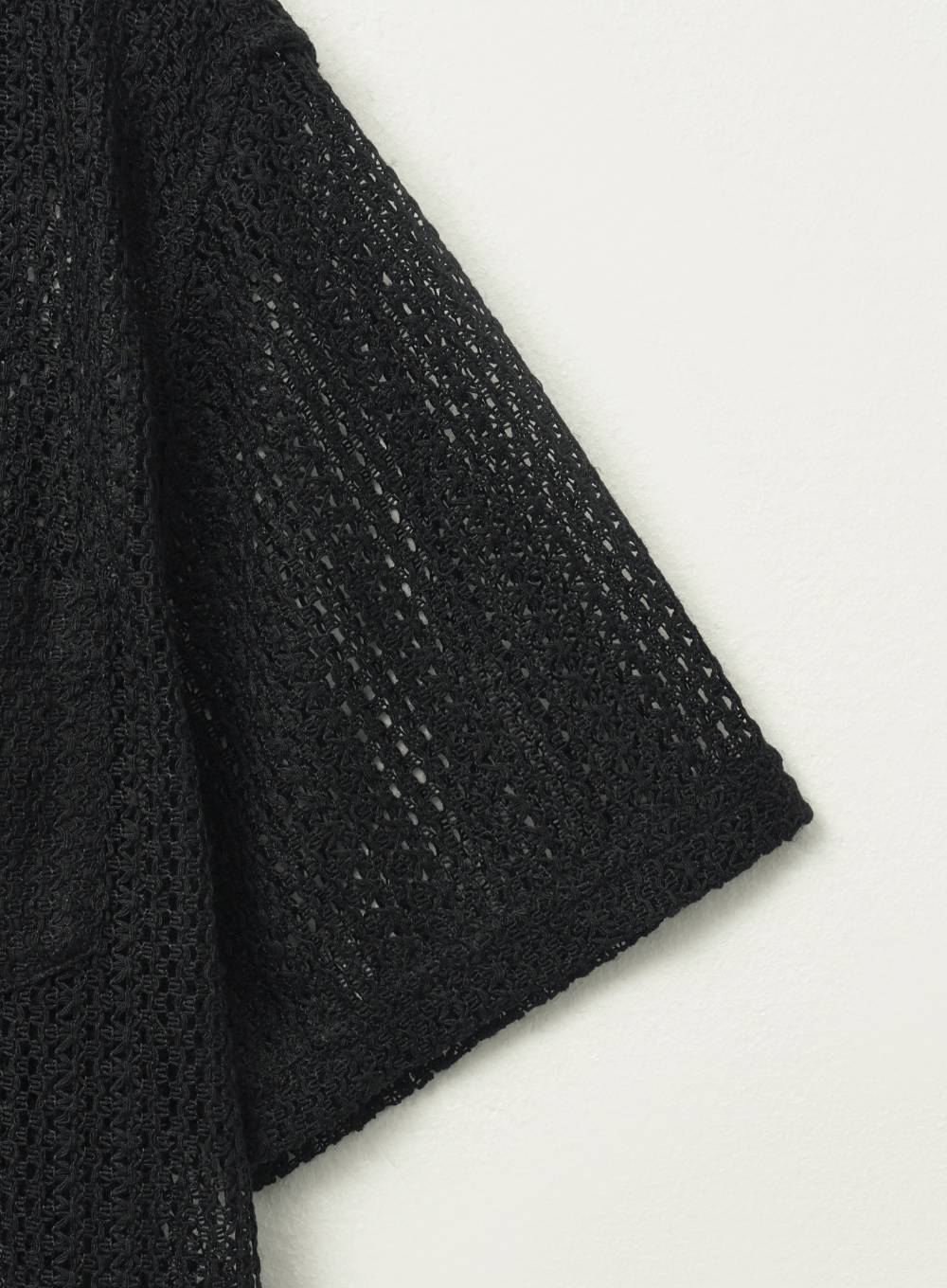 Crochet Open Collar Half Shirt - Black | ファッション通販