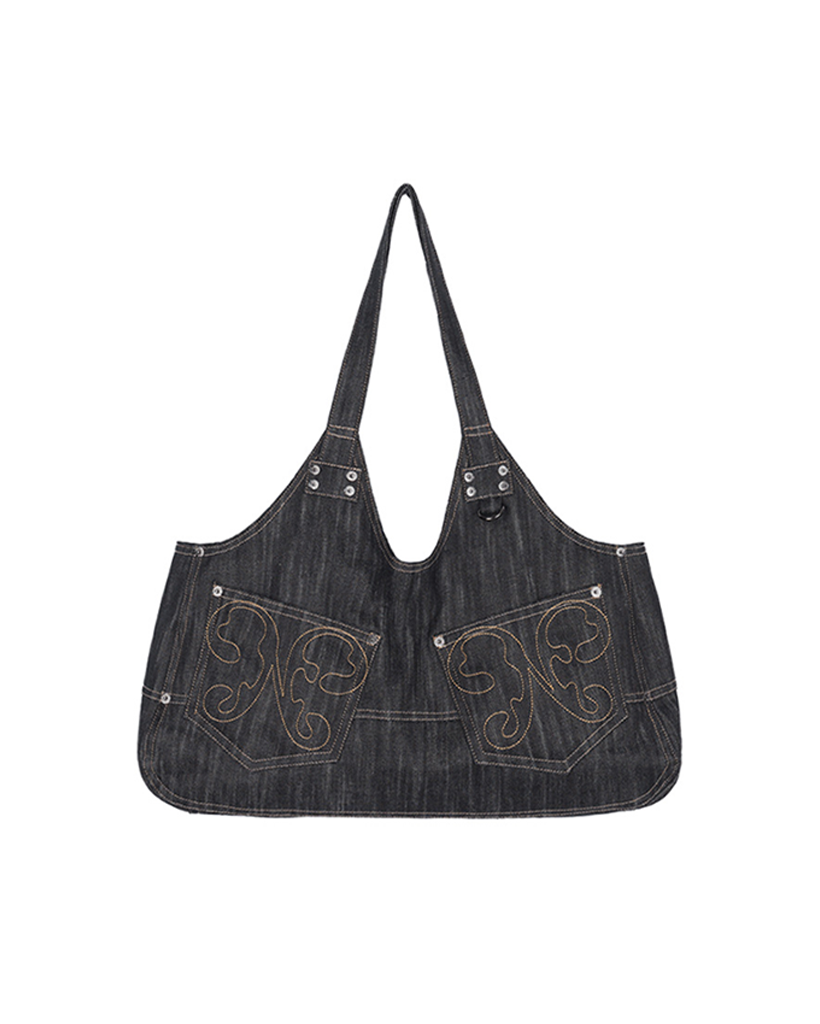 ショルダーバッグ・ポシェット Big pocket denim shoulder bag BLACK F25QE991 Influencer pick] Big Pocket Denim Shoulder Bag (Black