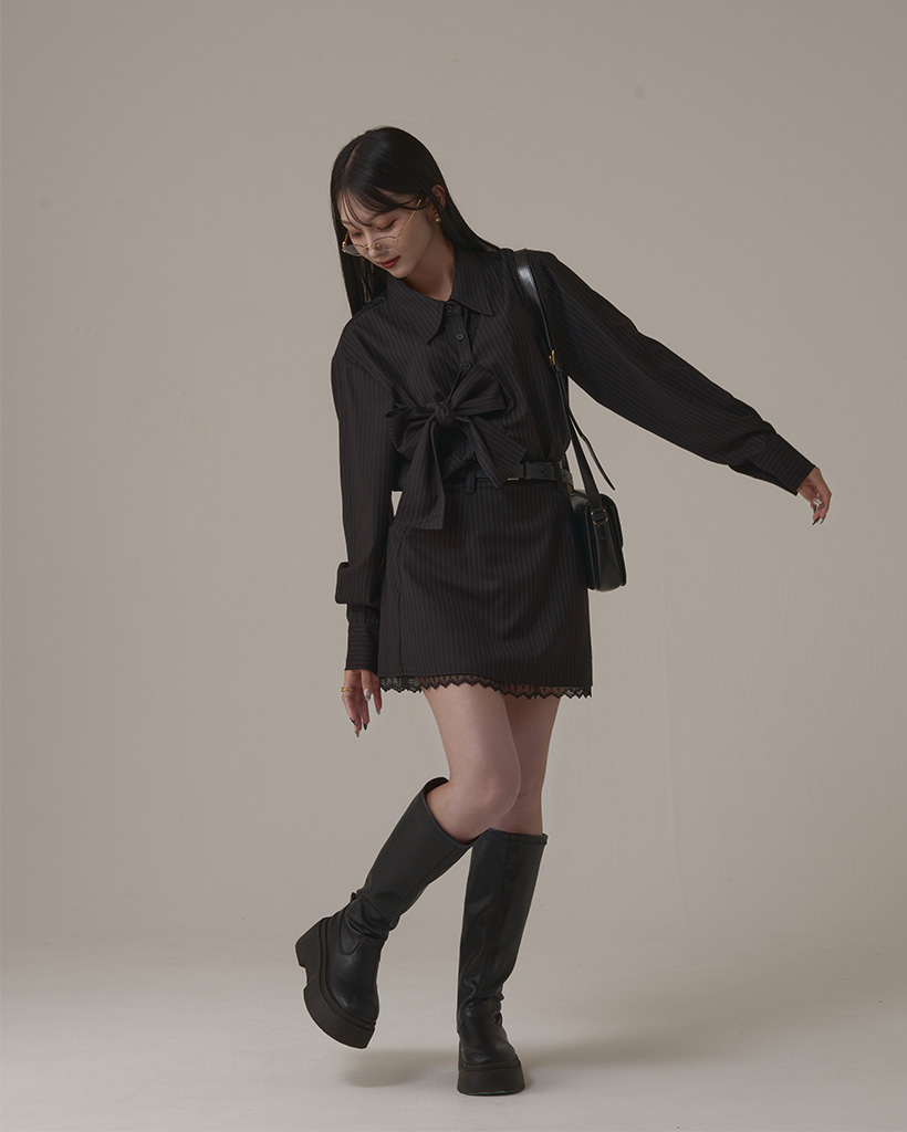 プラットフォームブラックロングブーツ | ファッション通販サイト NUGU