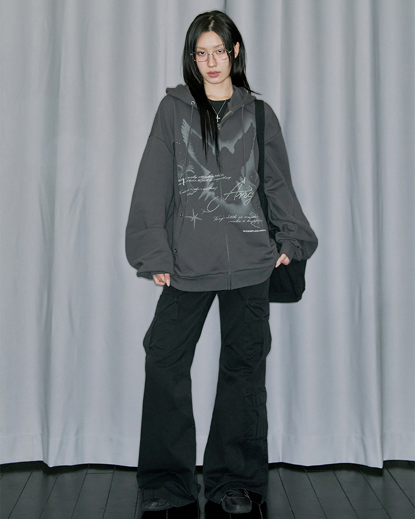 Cargo Pocket Cotton Bootcut Pants - BLACK