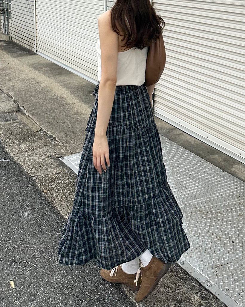チェックフリルロングスカート | ファッション通販サイト NUGU