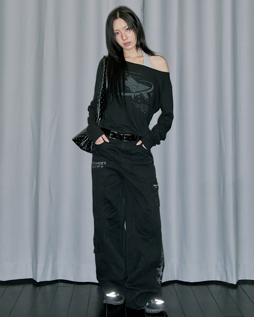 Heaven Sent Graphic Cotton Cargo Pants - BLACK