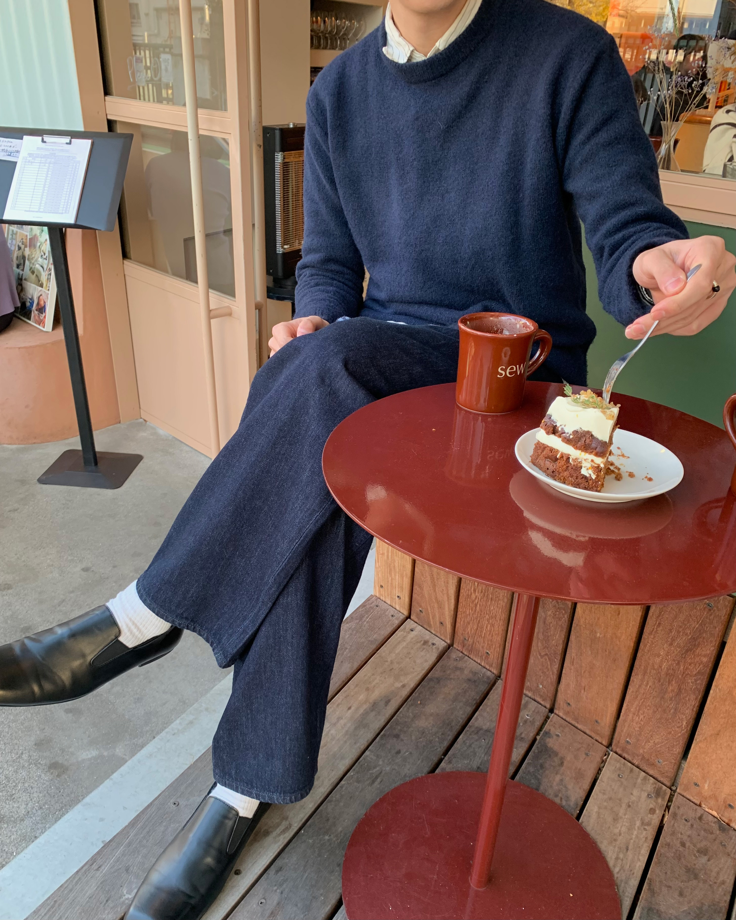 （ユニセックス）メランジラウンドネック長袖ニット