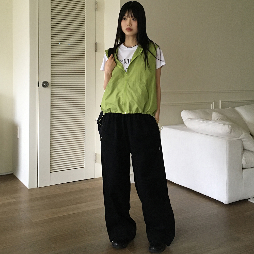 【WONDER WONDER】2way side ribbon cotton wide jogger PT 2WAYサイドリボン紐コットンロングワイドジョガーパンツ