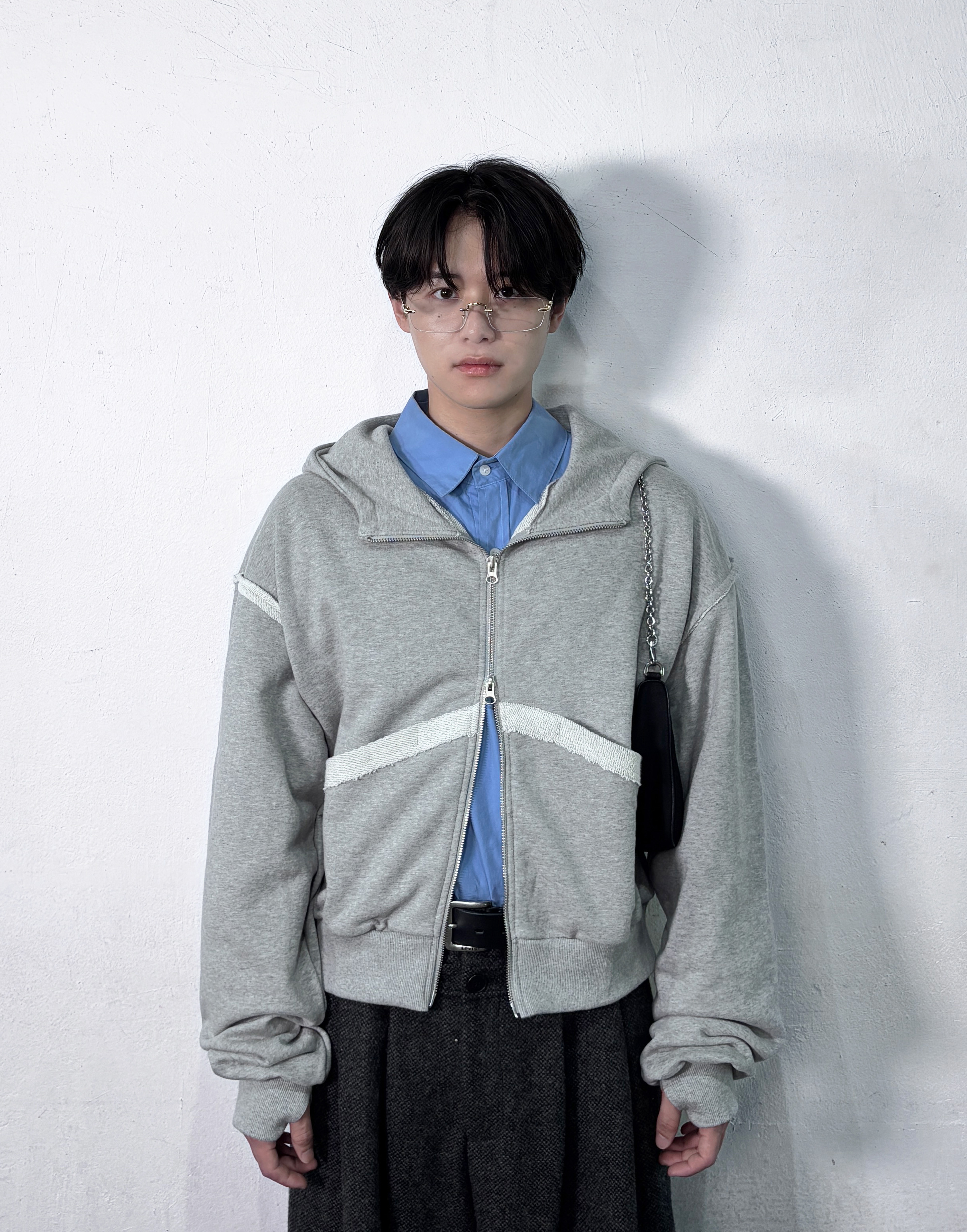 ORIGINAL) カットオフクロップド2wayジップパーカー