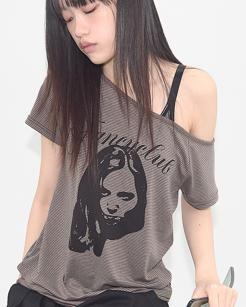 ■FANCY CLUB■ MYSTIC ONE SHOULDER TEE BROWN F25QB107 F25QB1 MYSTIC ONE-SHOULDER TEE (BROWN) F25QB107 | ファッション通販
