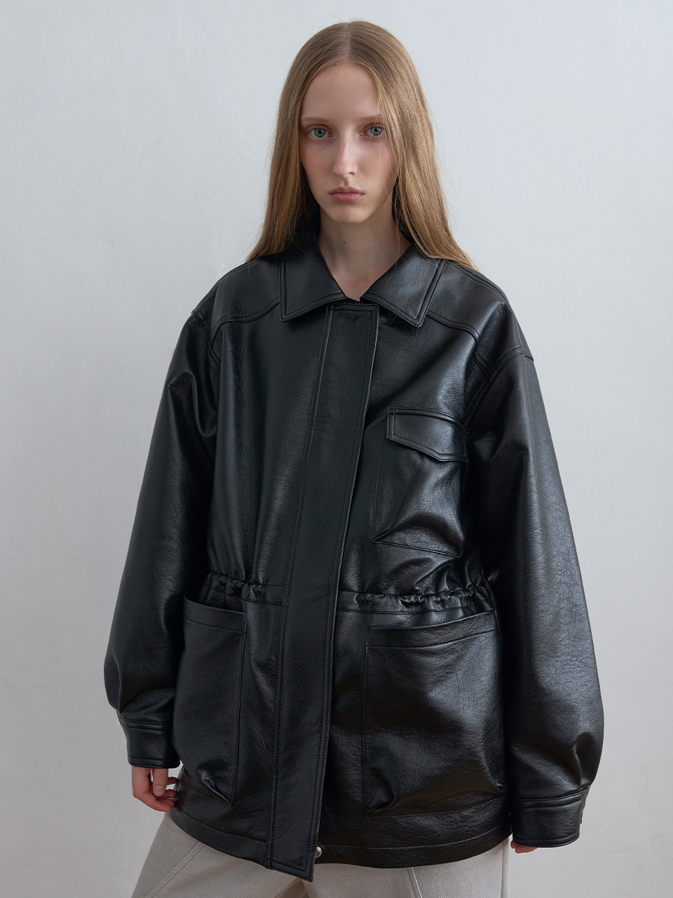Oversized Leather Jacket Black | ファッション通販サイト NUGU
