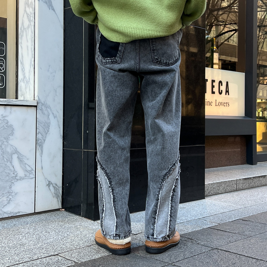 バイカラーデニム（ブラック） ユニークバイカラーデニムパンツ | ファッション通販サイト NUGU