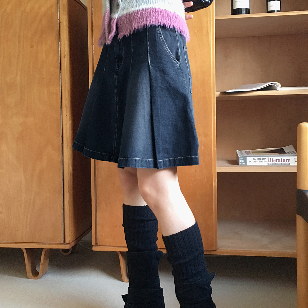 プリーツデニムミドル丈スカート | ファッション通販サイト NUGU