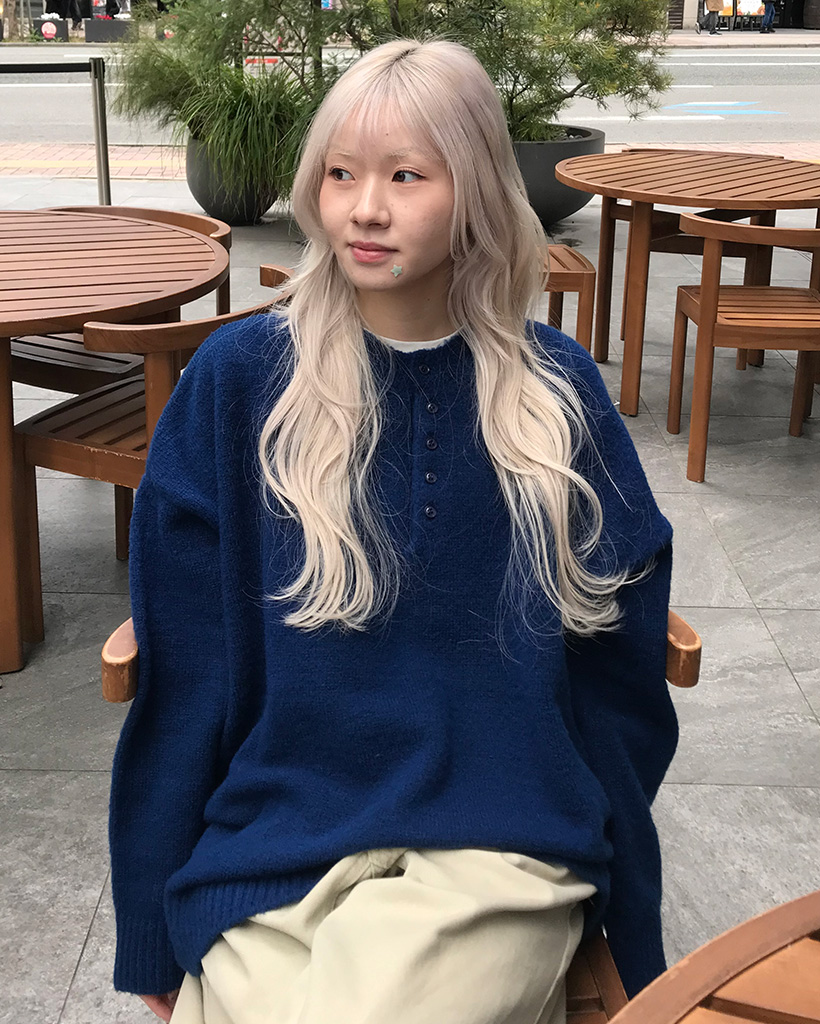 ヘンリーネックオーバーフィットニット