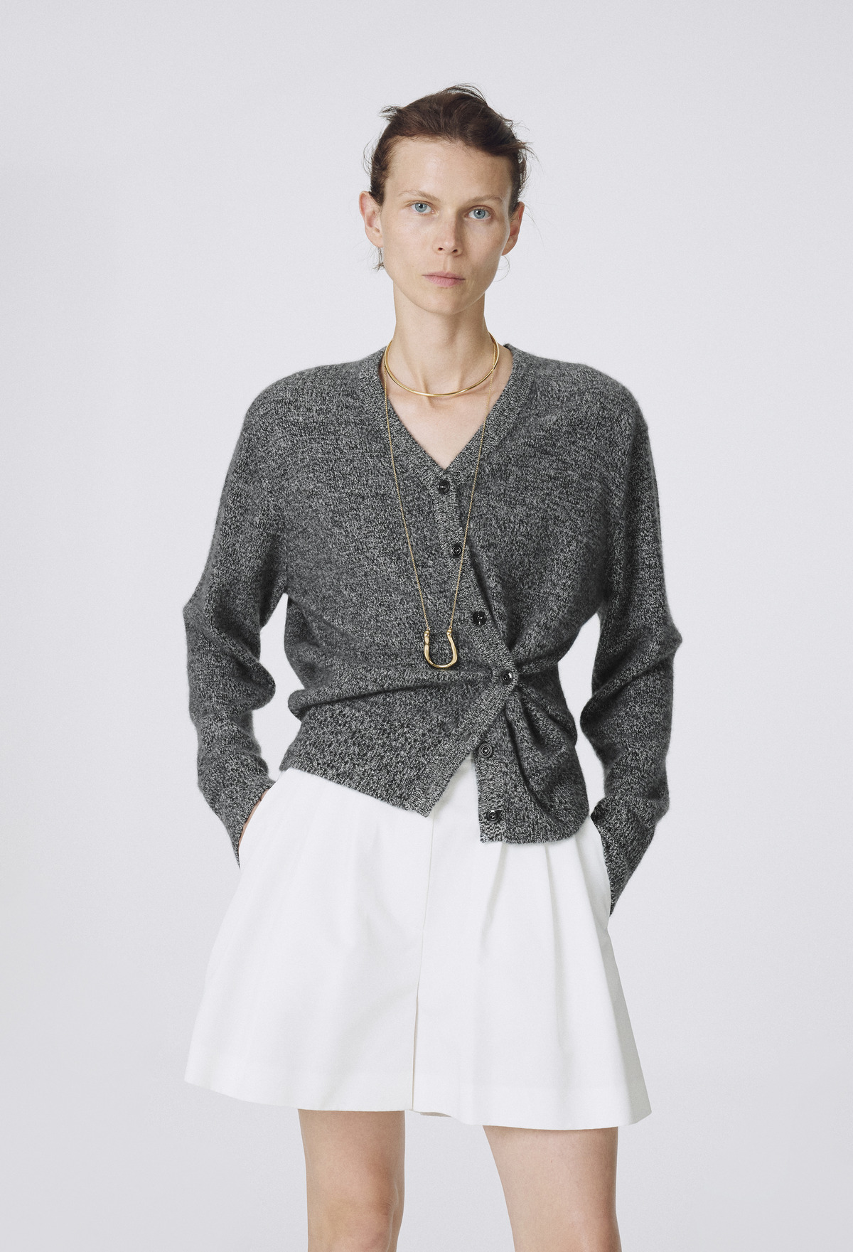 Cashmere Padded Cardigan Melange Black