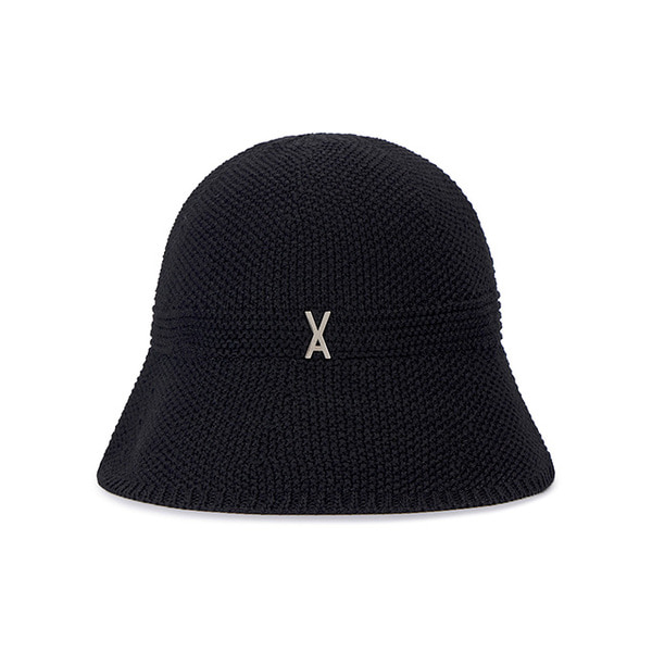 Stud logo summer knit bucket hat Black | ファッション通販
