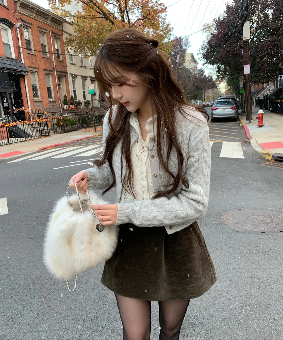 Fur Drawstring Backpack_Ivory