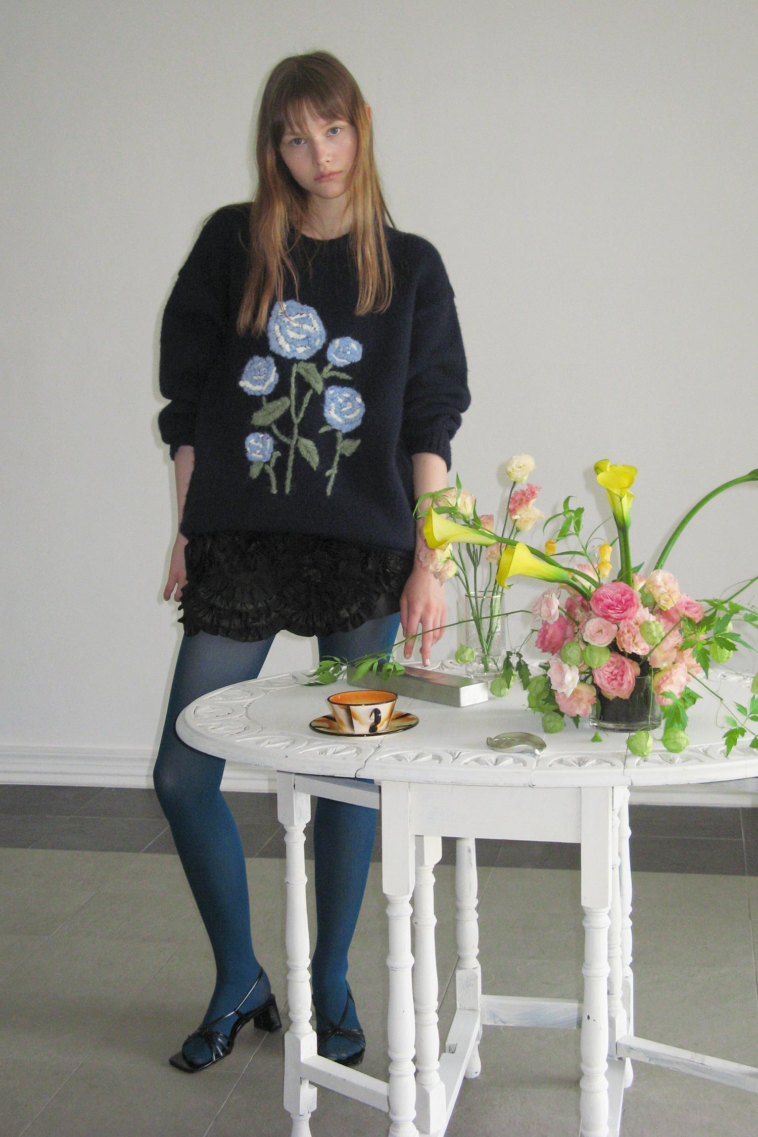 Rose Garden Pullover Knit (Navy)