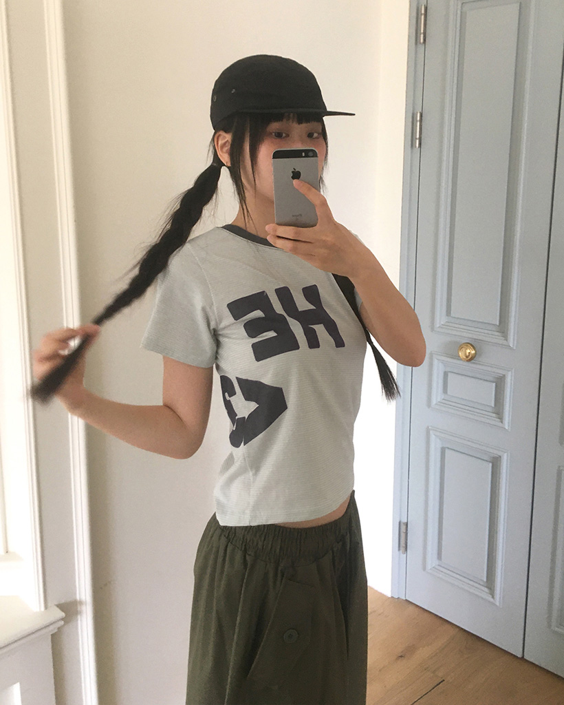 ヴィンテージストライプ ボーダーレタリングプリント半袖Tシャツ