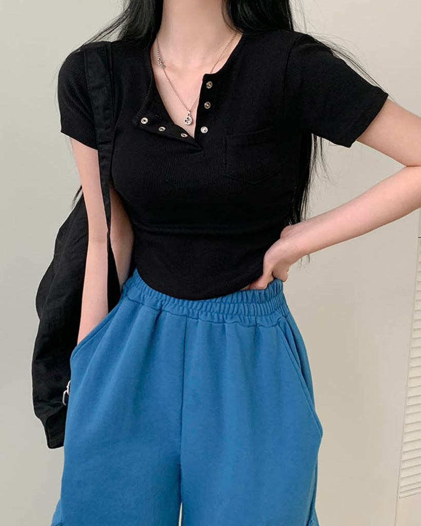 WolvesKillSheep アイロール 半袖 Tシャツ 送関込 6color] リブボタンシャーリング半袖Tシャツ | ファッション通販
