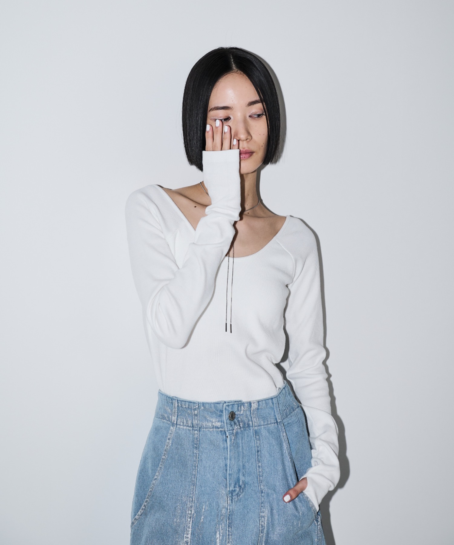 パッド付バックオープンアームカバーリブトップス