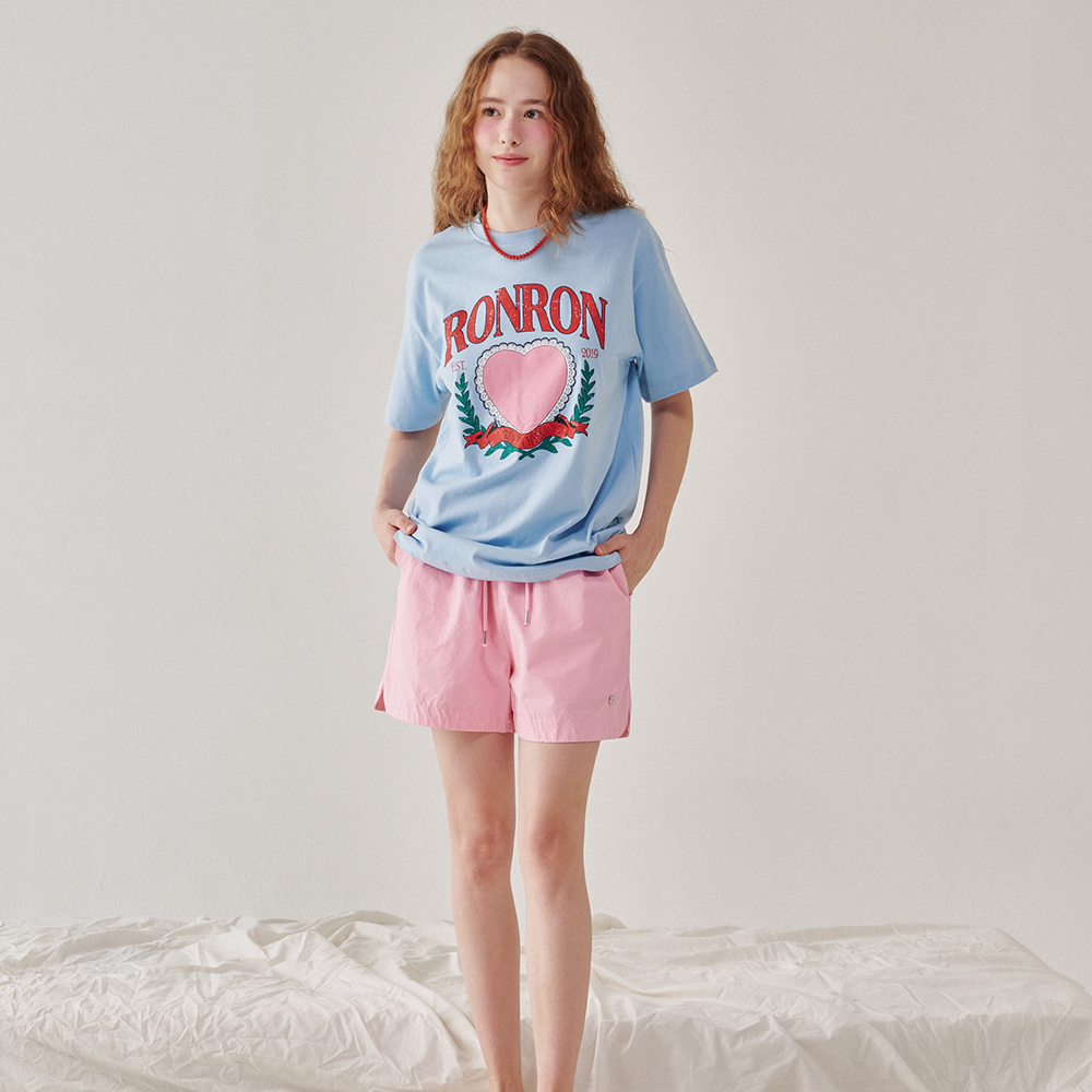 RONRON HEART LAUREL OVER FIT T SHIRT SOFT BLUE