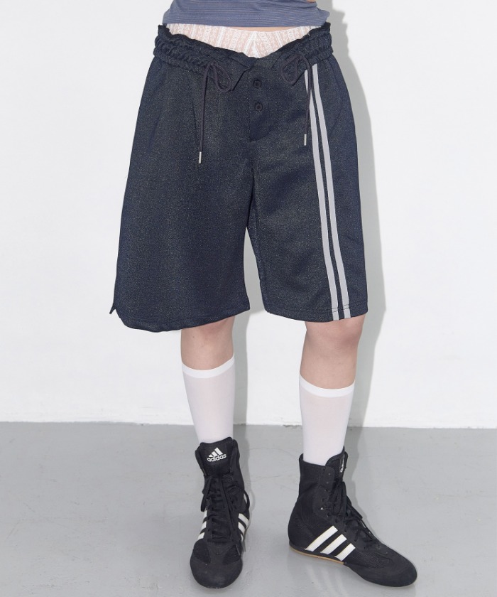 BUTTON-UP BERMUDA SWEATPANTS (NAVY) F25QD817