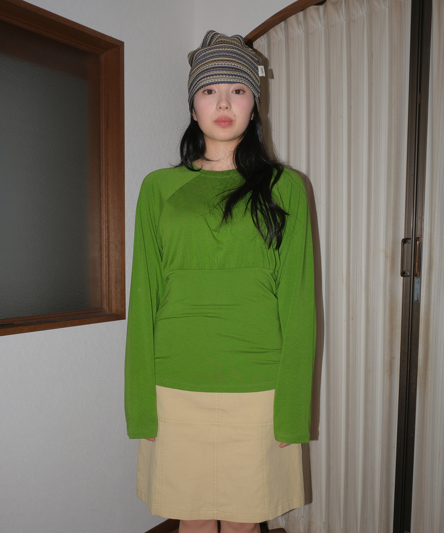 SLIM SHIRRING TEE GRASS