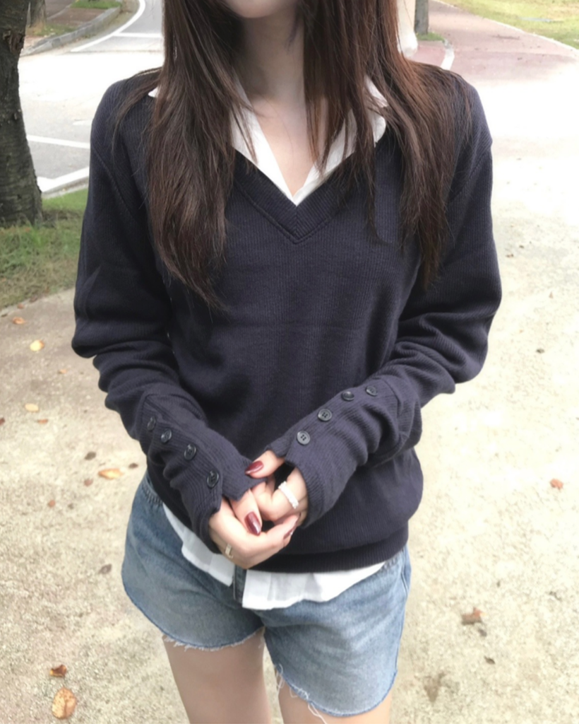 button v-neck knit (2color)