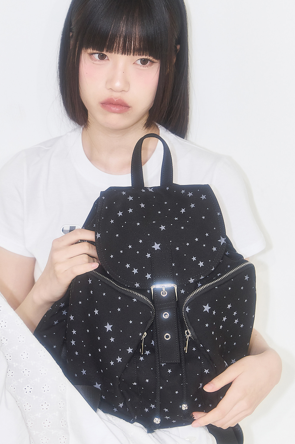★ILLIGO★ [6/12 Pre-order delivery] Pattern Buckle Backpack Pattern Buckle Backpack Star (Black) | ファッション通販