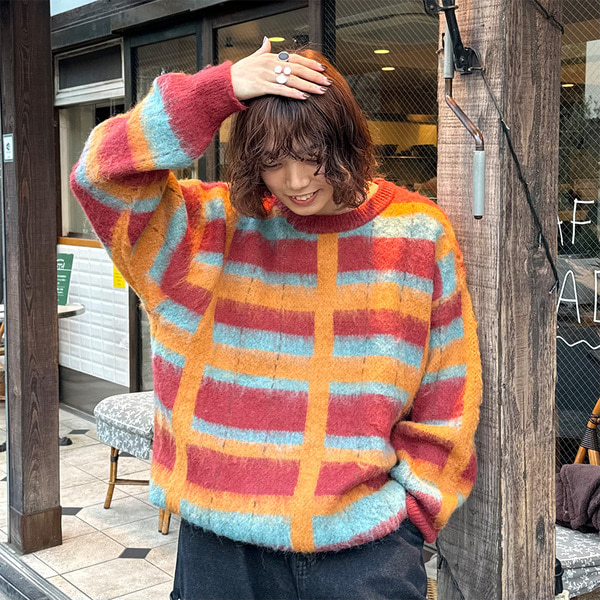 ユニセックス）チェックカラフルニット | ファッション通販サイト NUGU