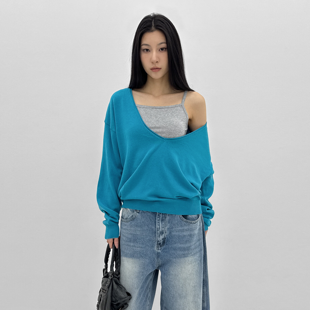 (set)ディープVネックニットセットアップ