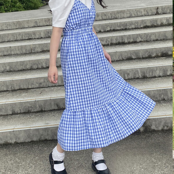 即納】フレンチギンガムチェックキャミワンピ | ファッション通販