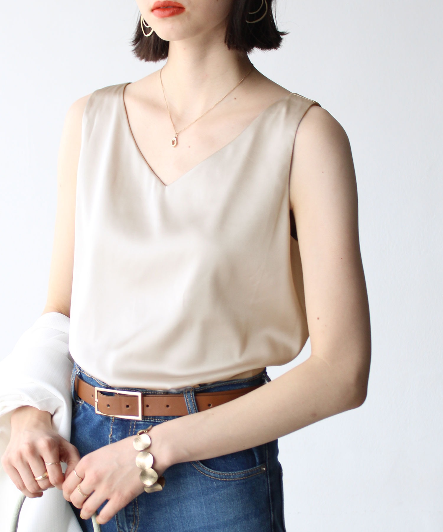 tシャツ 「セットアップ対応」サテン2WAYタンクトップ レディース styling/｜【セットアップ対応】サテン2WAYタンクトップ