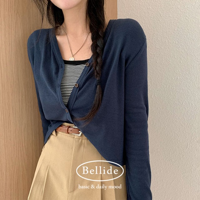 (ORIGINAL) リブクロップドウッドカーディガン