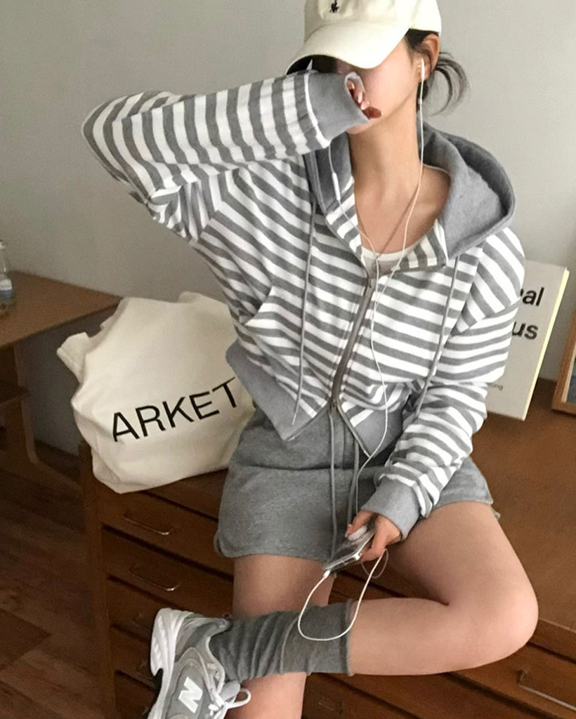 GLOWNY ストライプ ジップアップパーカー ORIGINAL) ワッフルストライプジップアップパーカー | ファッション