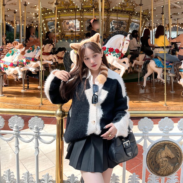 オーバーフィットパターンウールカーディガン