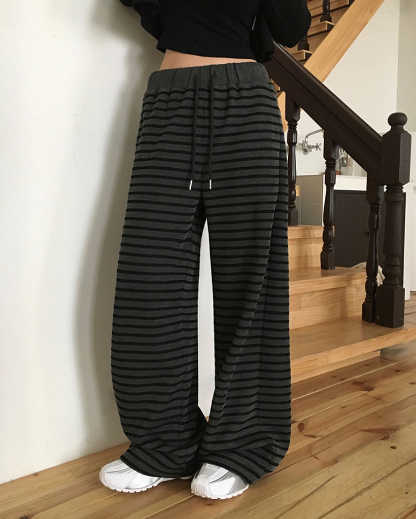 [original]ウィニー、ボーダーニットロングパンツ