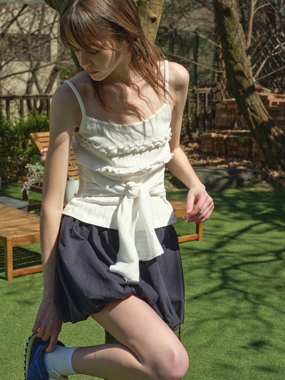 FRILL RIBBON TANK TOP_WHITE