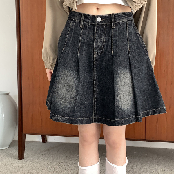 プリーツスカートデニムミドル丈スカート | ファッション通販