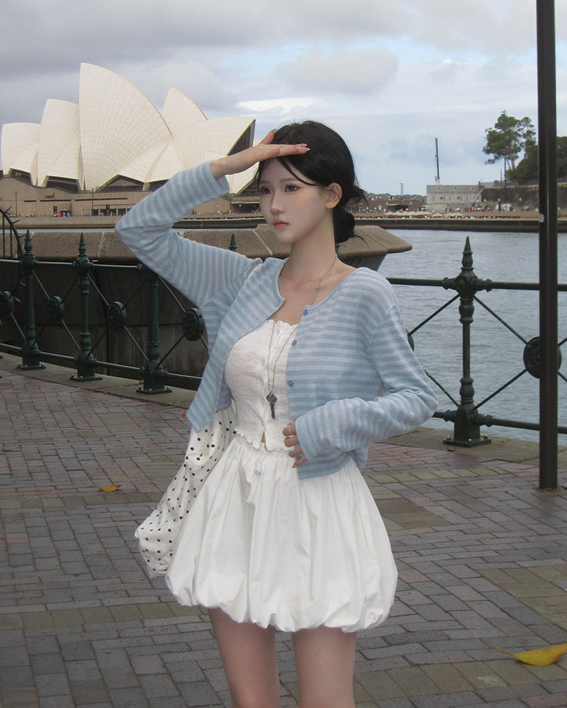 ORIGINAL) ジブリ、ストライプクロップドカーディガン