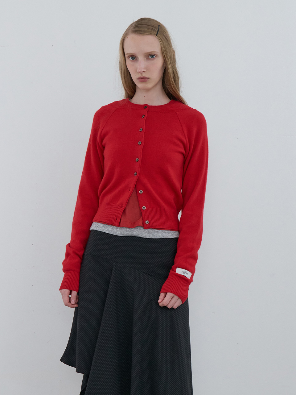 [yu x kijun] Double Neck Knit Cardigan Red