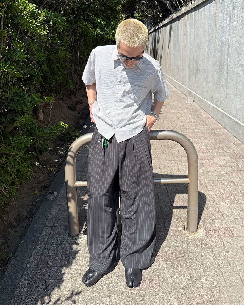 クロップド ストライプハーフシャツ