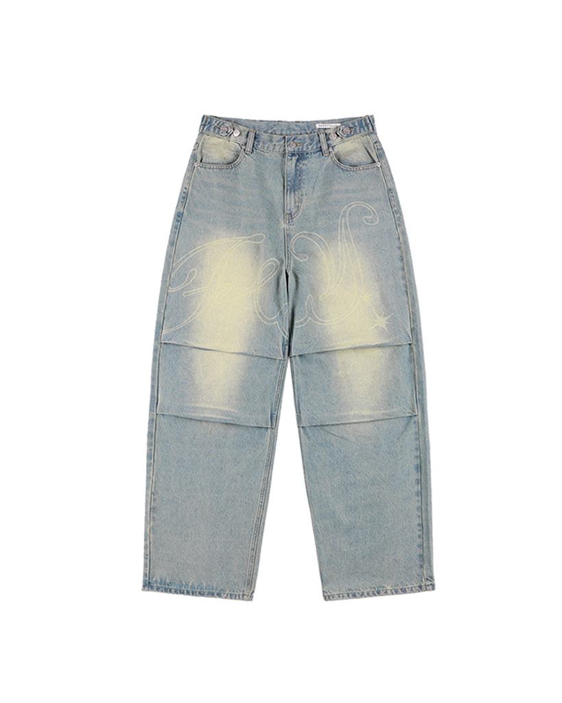 Influencer pick] Angel Vintage Washing Pintuck Pants (Blue