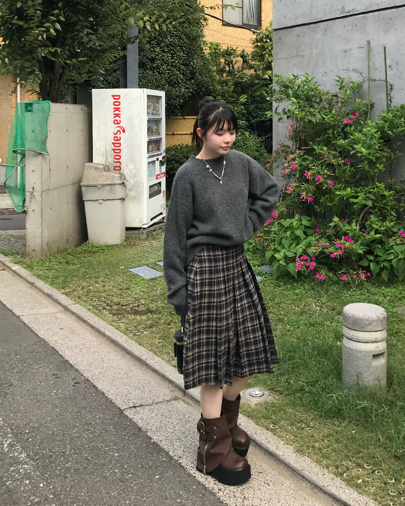 アンドマリー　チェックプリーツスカート BLACK ANDMARY】Coco check pleats skirt
