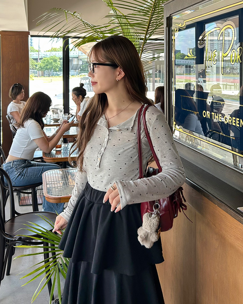 ドットヘンリーネックロングスリーブTシャツ | ファッション通販