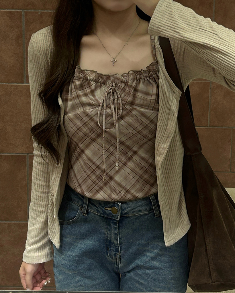 チェックスリーブレスカーディガンセット | ファッション通販