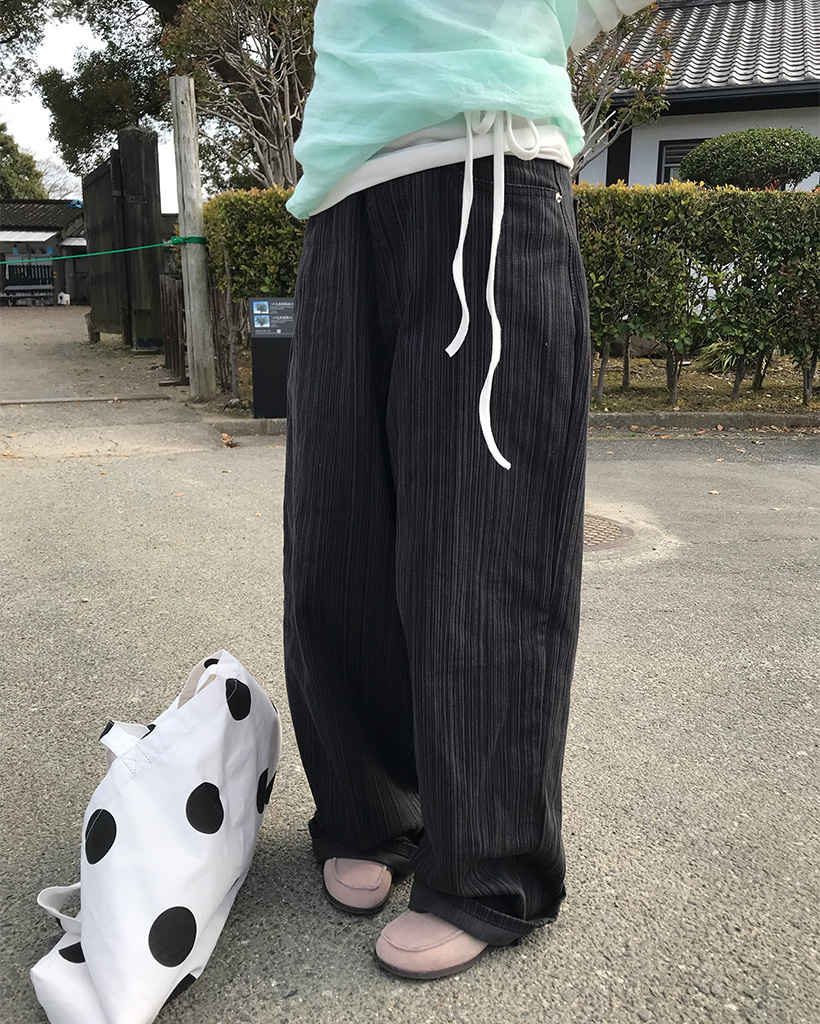 ストライプワイドデニムパンツ