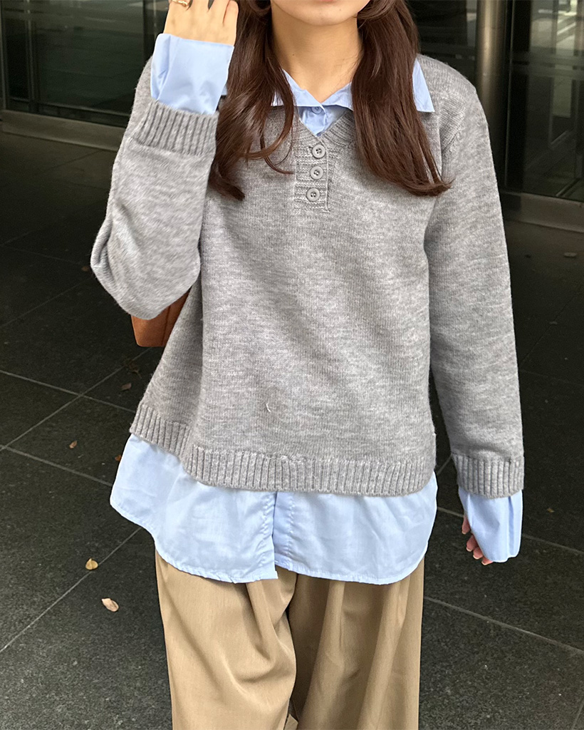 シャツレイヤードVネックニット | ファッション通販サイト NUGU