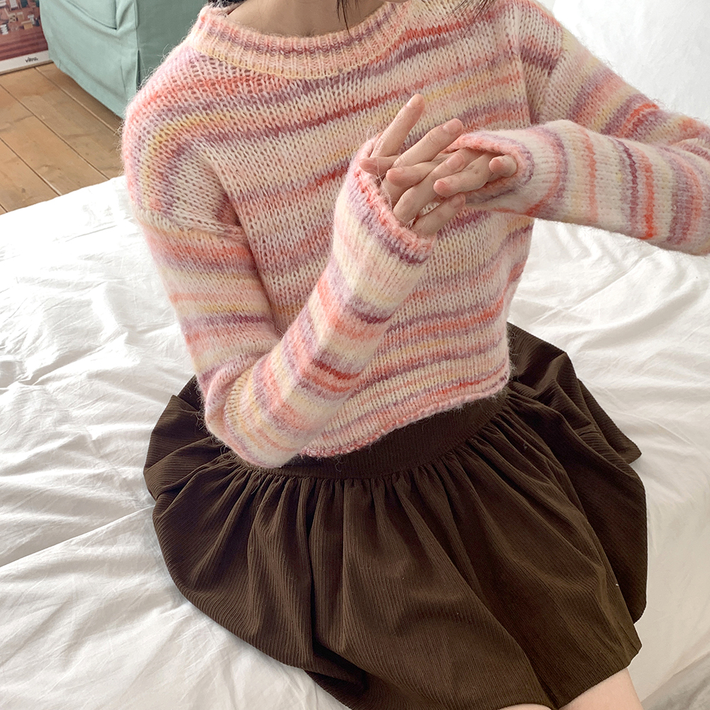 ストライプ クロップドニット 長袖 ニット セーター リンクスストライプクロップドニット