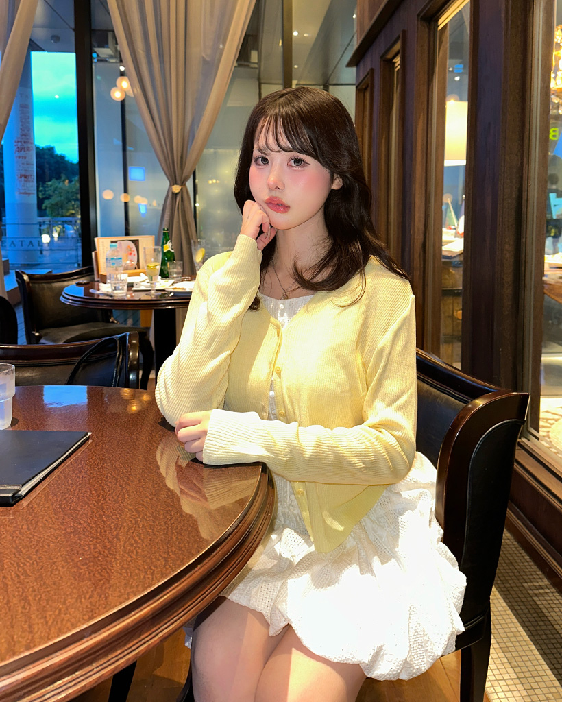 【美品】BLUE FRONCE パール ボリュームリブカーディガン 羽織り 38 50%OFF]＜BLUE FRONCE＞パール付きカーディガン | s.cute