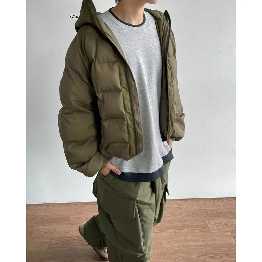 nugu フード付き ダウンジャケット カーキ フードダウンジャケット