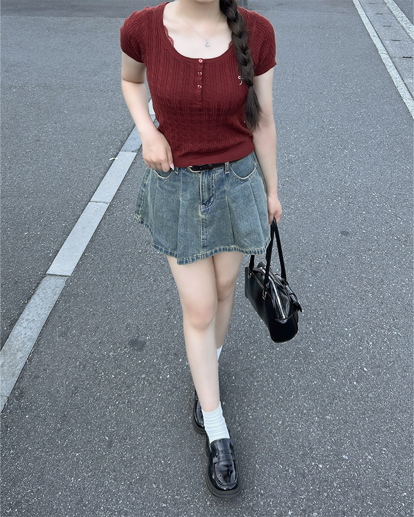 ベルトセット)デニムプリーツミニスカート | ファッション通販